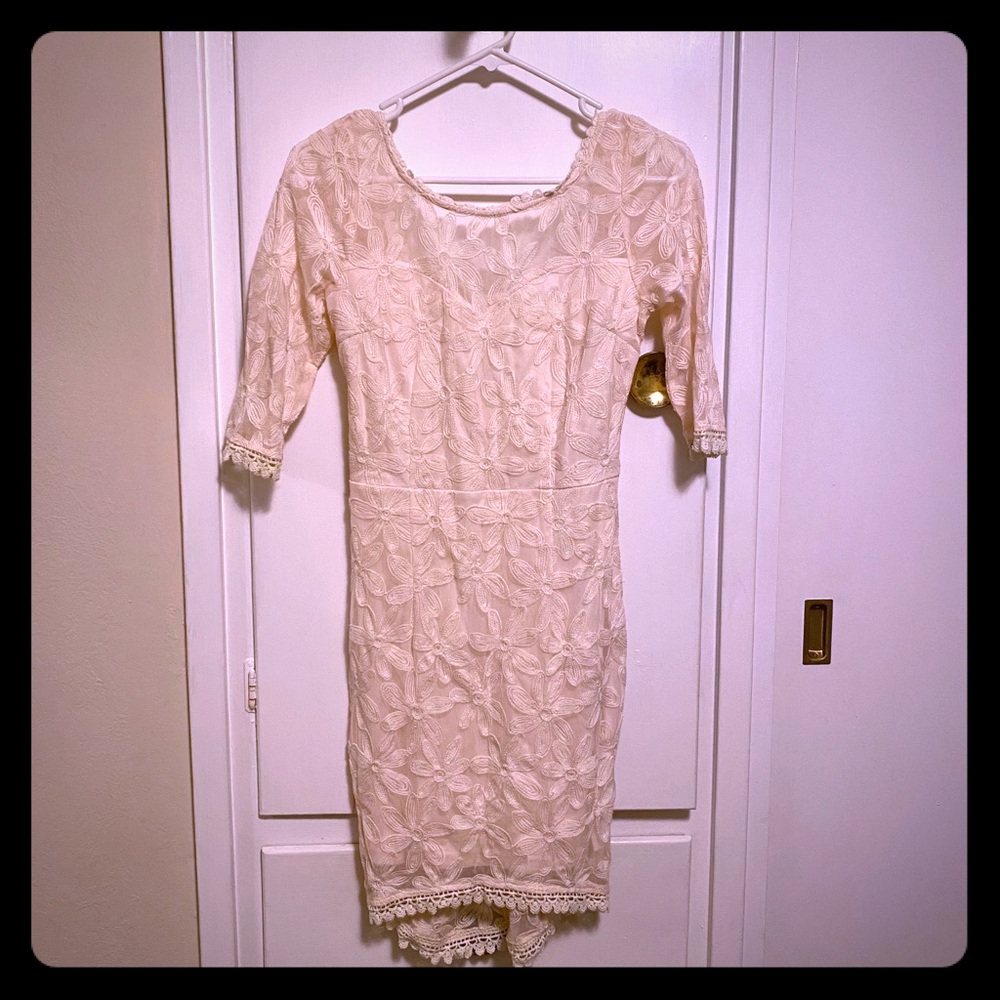 Delicate Cream Dress with Lace Overlay